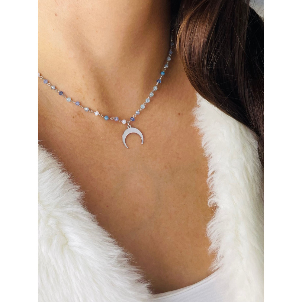 925 Silber Halskette mit blauen Steinen und Mond