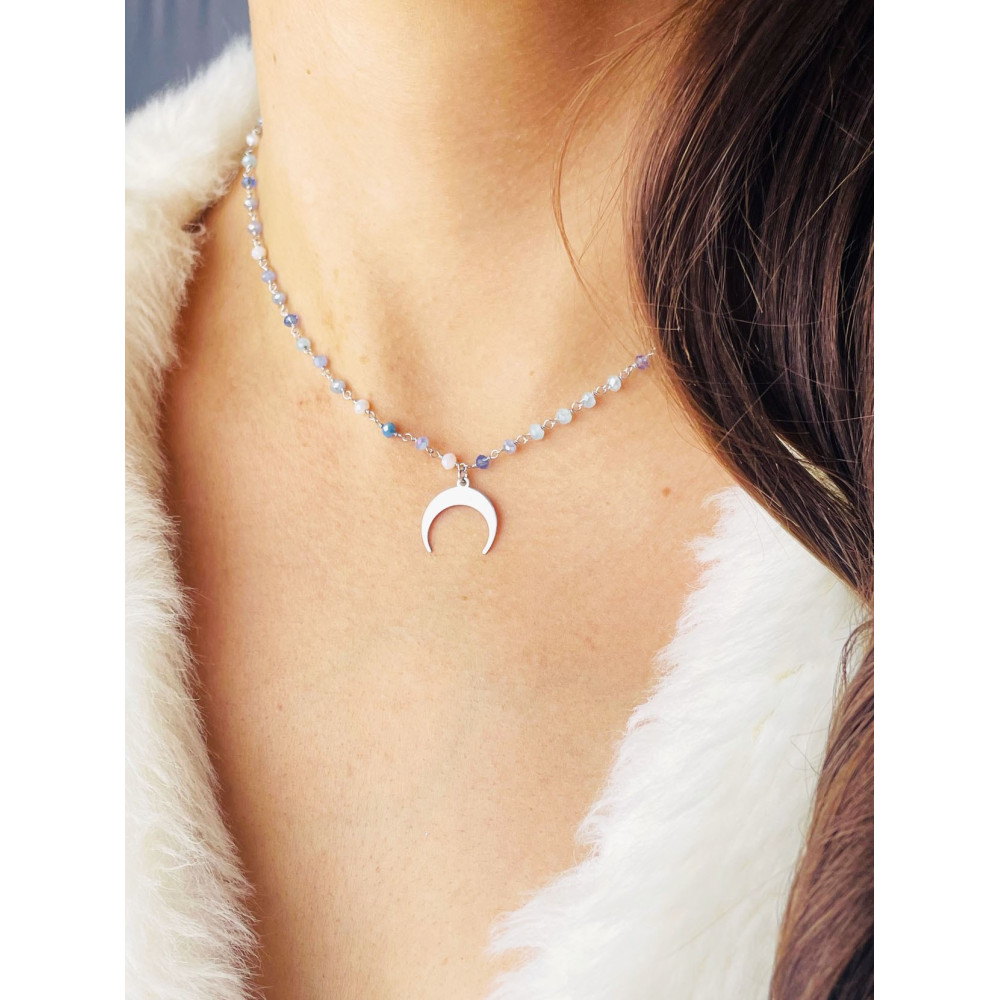 925 Silber Halskette mit blauen Steinen und Mond