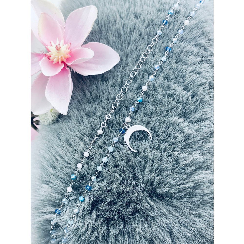 925 Silber Halskette mit blauen Steinen und Mond