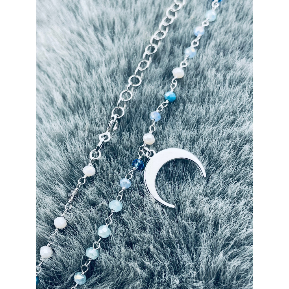 925 Silber Halskette mit blauen Steinen und Mond