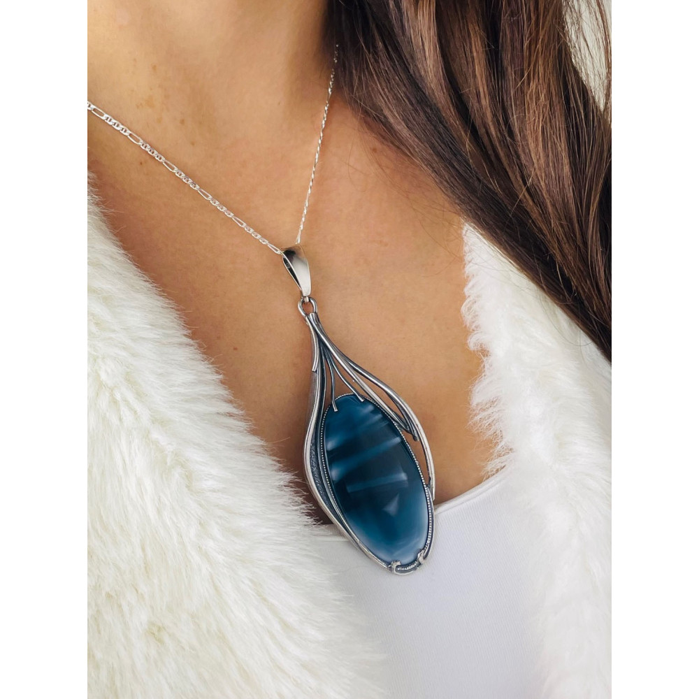 Oval 925 Silber Damen Medaillon Anhänger mit Agat