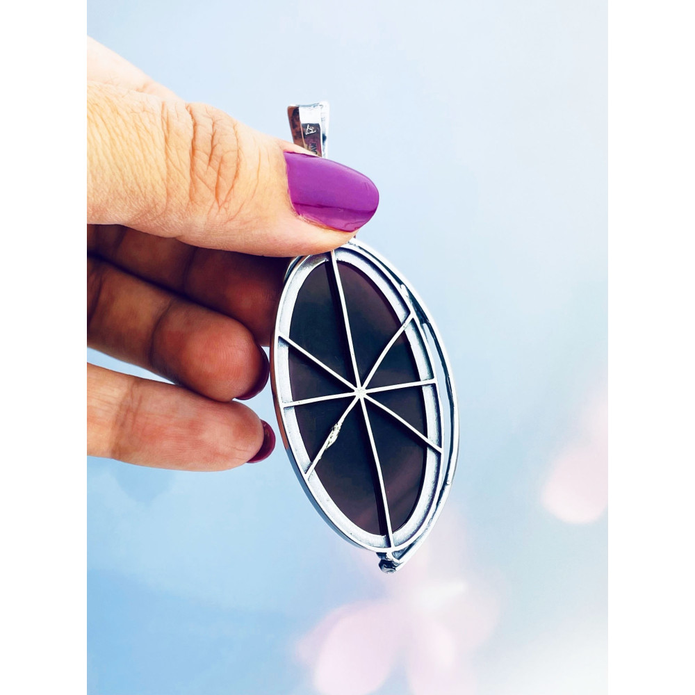 Oval 925 Silber Damen Medaillon Anhänger mit Pflaumenstein