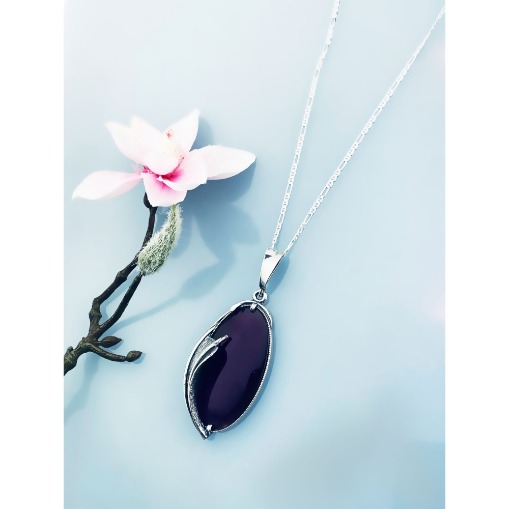 Oval 925 Silber Damen Medaillon Anhänger mit Pflaumenstein