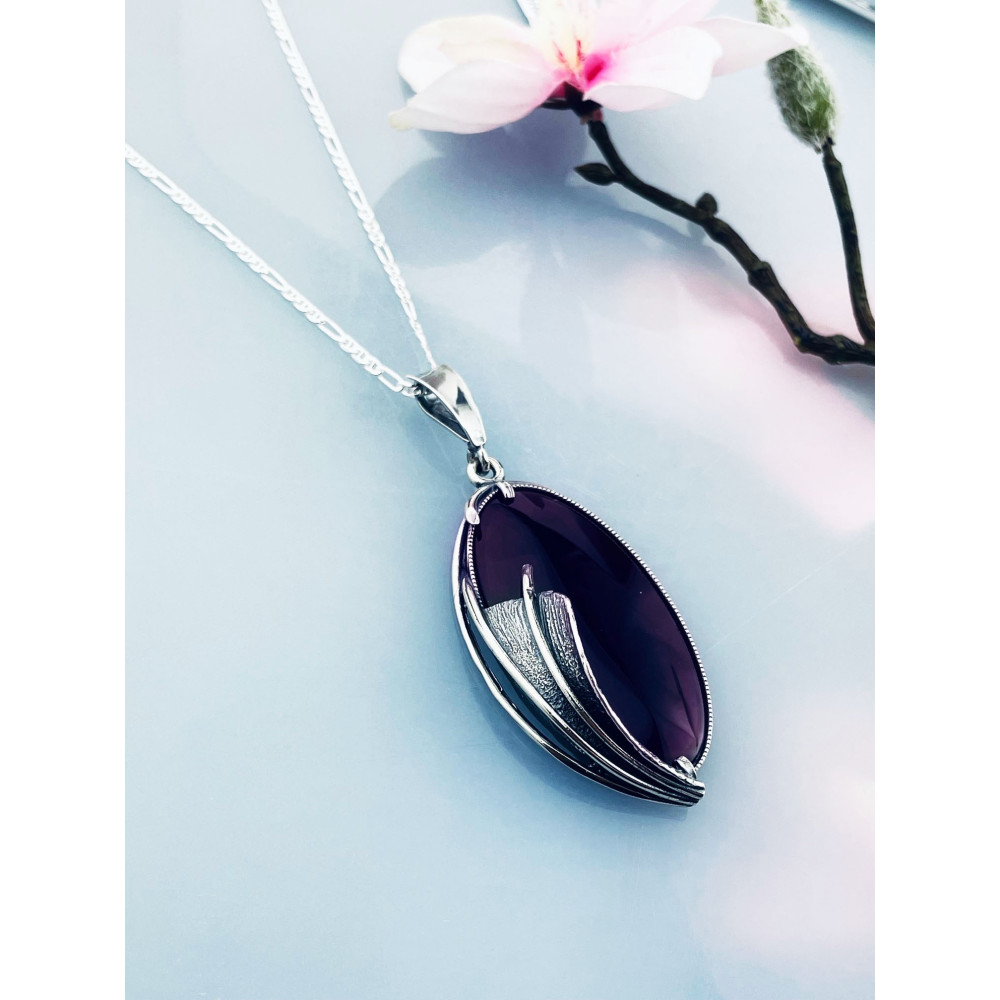 Oval 925 Silber Damen Medaillon Anhänger mit Pflaumenstein