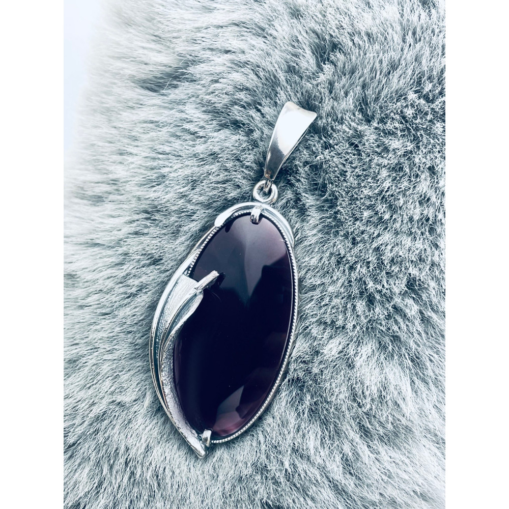 Oval 925 Silber Damen Medaillon Anhänger mit Pflaumenstein