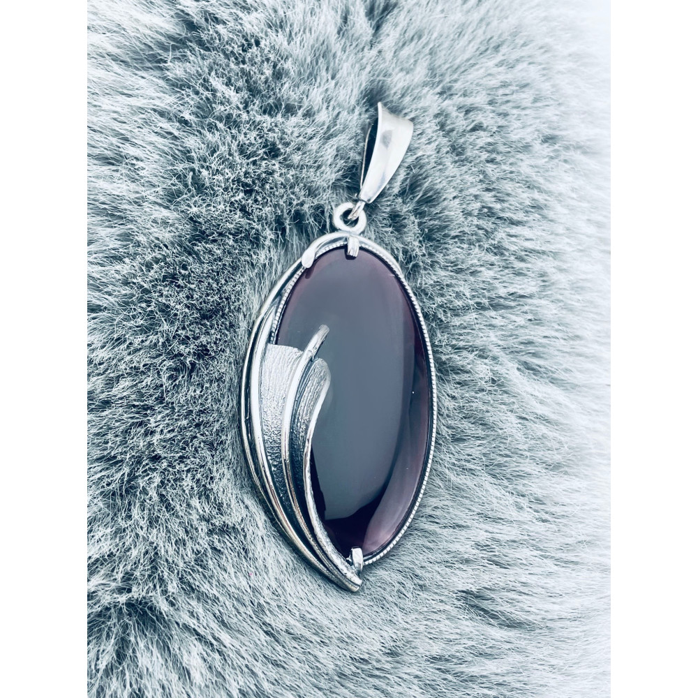 Oval 925 Silber Damen Medaillon Anhänger mit Pflaumenstein