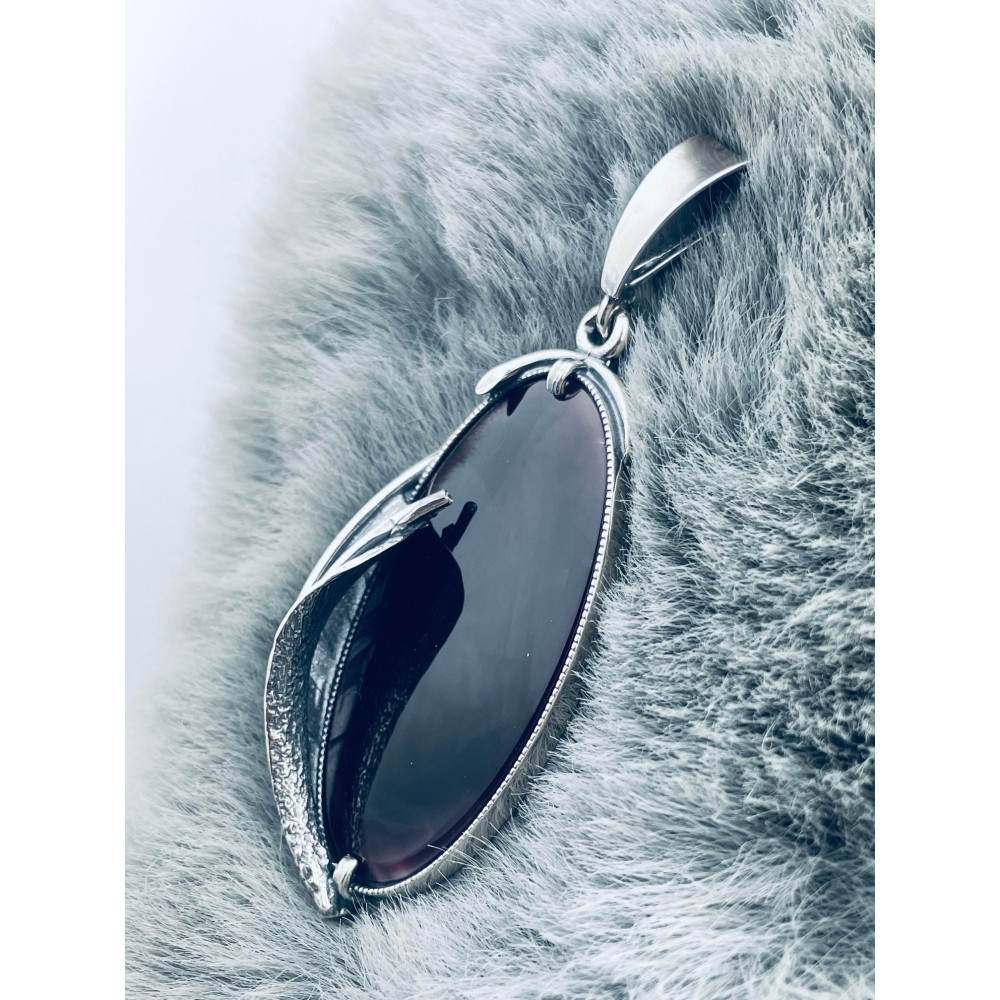 Oval 925 Silber Damen Medaillon Anhänger mit Pflaumenstein