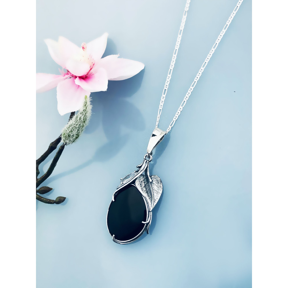 Oval 925 Silber Damen Medaillon Anhänger mit Onyx und Zirkonia