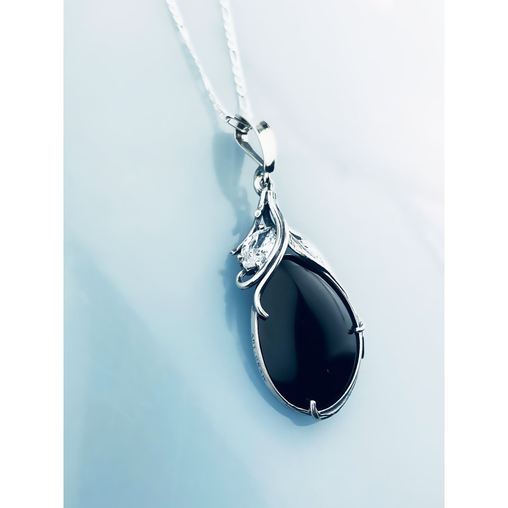 Oval 925 Silber Damen Medaillon Anhänger mit Onyx und Zirkonia