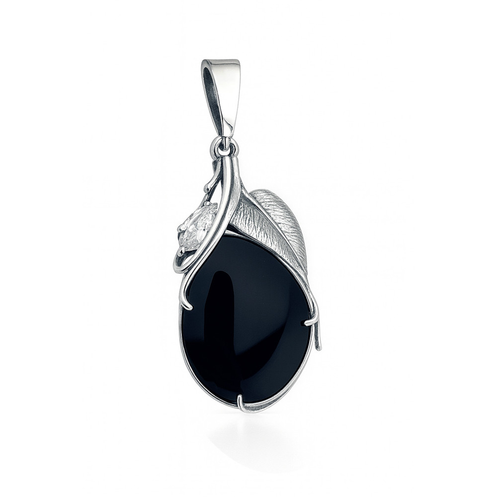 Oval 925 Silber Damen Medaillon Anhänger mit Onyx und Zirkonia