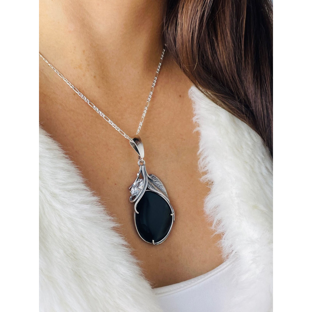 Oval 925 Silber Damen Medaillon Anhänger mit Onyx und Zirkonia