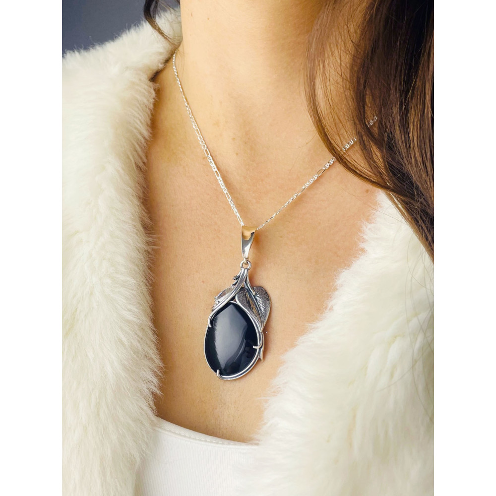 Oval 925 Silber Damen Medaillon Anhänger mit Onyx und Zirkonia