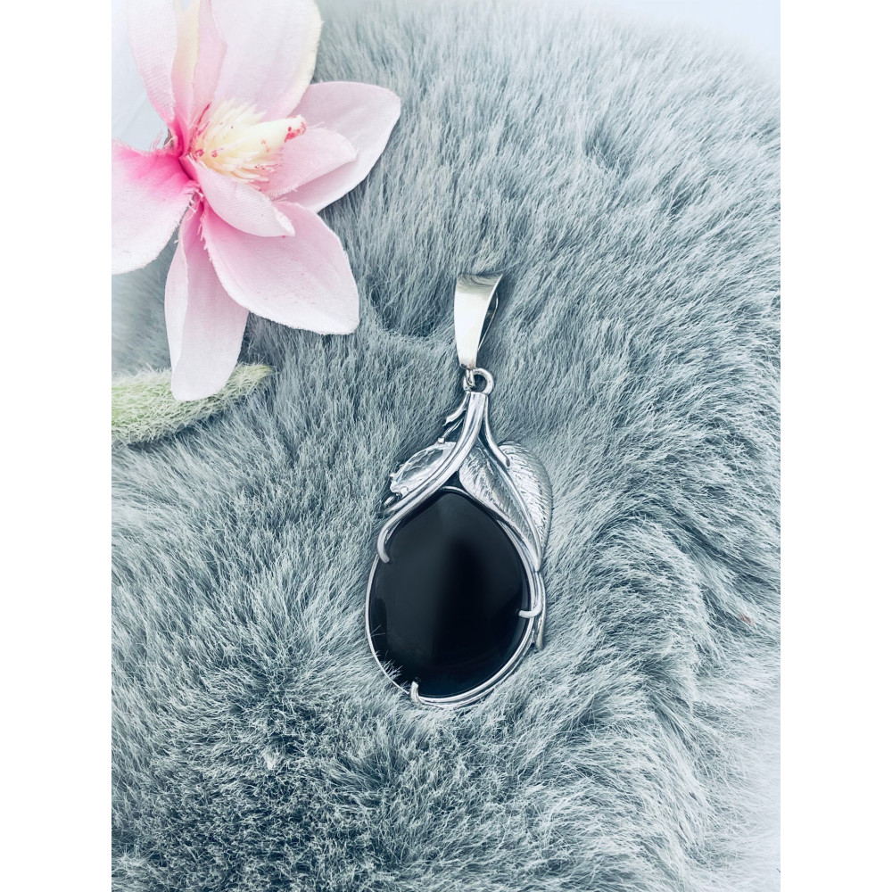 Oval 925 Silber Damen Medaillon Anhänger mit Onyx und Zirkonia