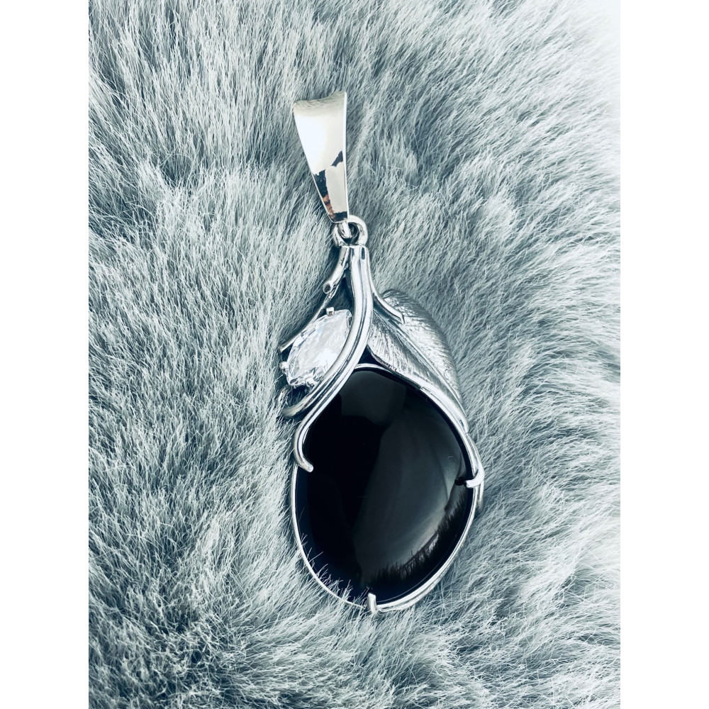 Oval 925 Silber Damen Medaillon Anhänger mit Onyx und Zirkonia