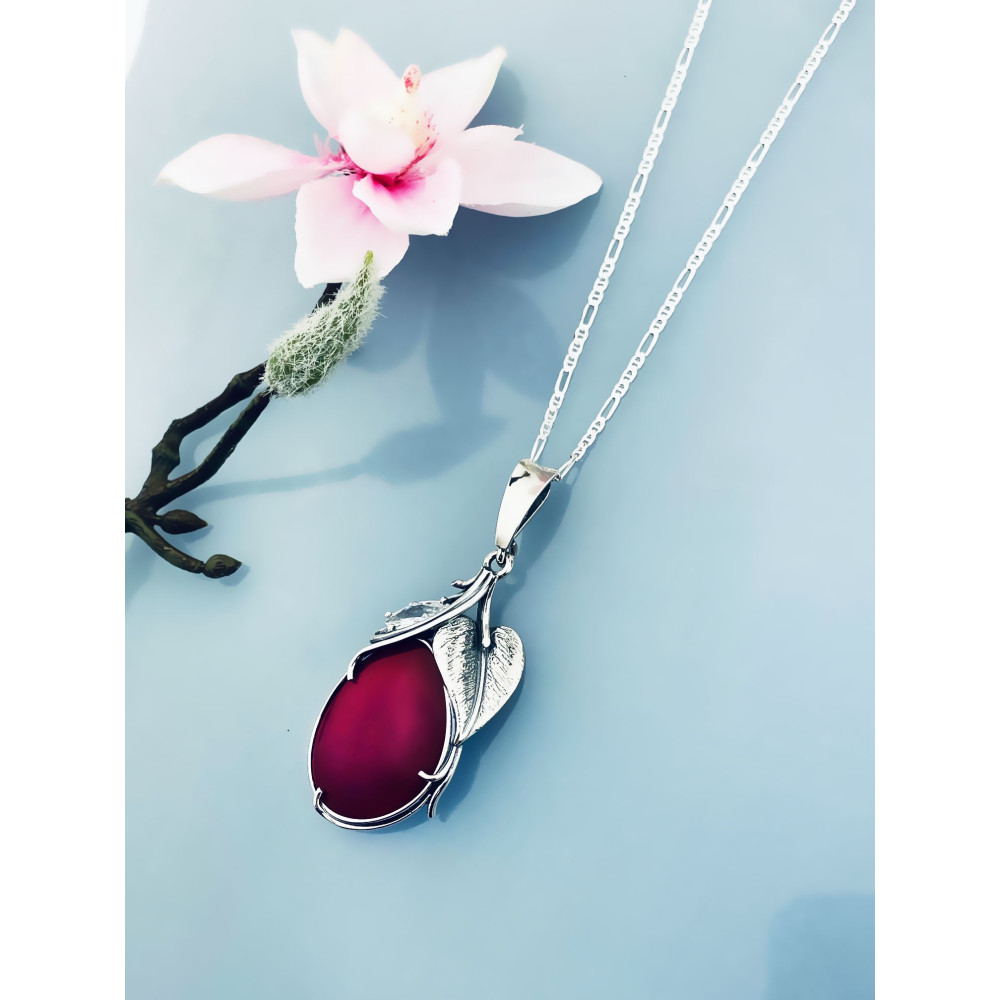 Oval 925 Silber Damen Medaillon Anhänger mit Korallenstein und Zirkonia