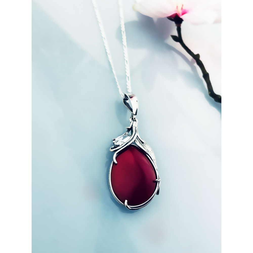 Oval 925 Silber Damen Medaillon Anhänger mit Korallenstein und Zirkonia