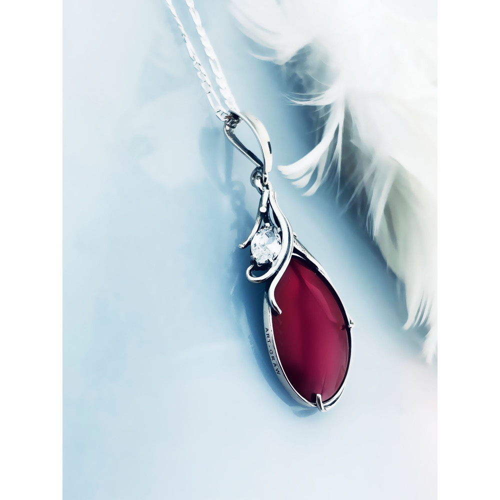 Oval 925 Silber Damen Medaillon Anhänger mit Korallenstein und Zirkonia