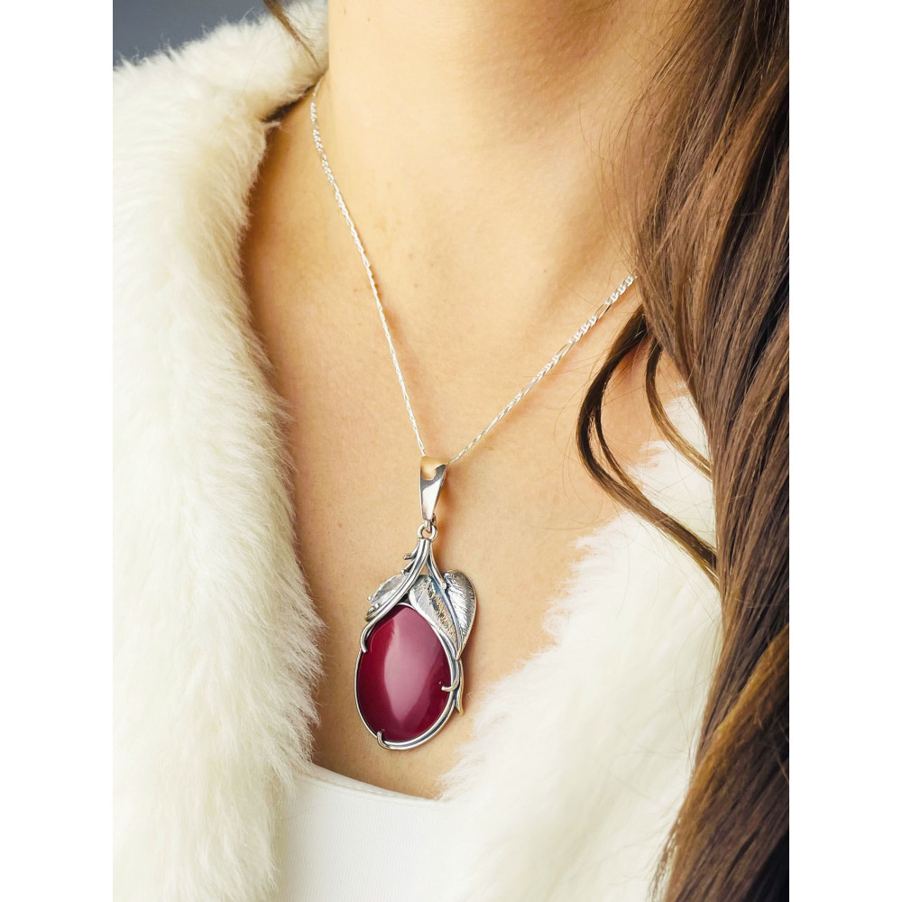 Oval 925 Silber Damen Medaillon Anhänger mit Korallenstein und Zirkonia