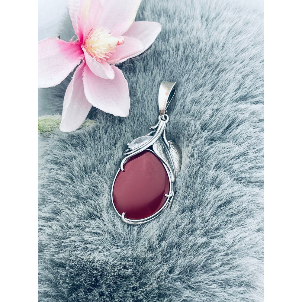 Oval 925 Silber Damen Medaillon Anhänger mit Korallenstein und Zirkonia