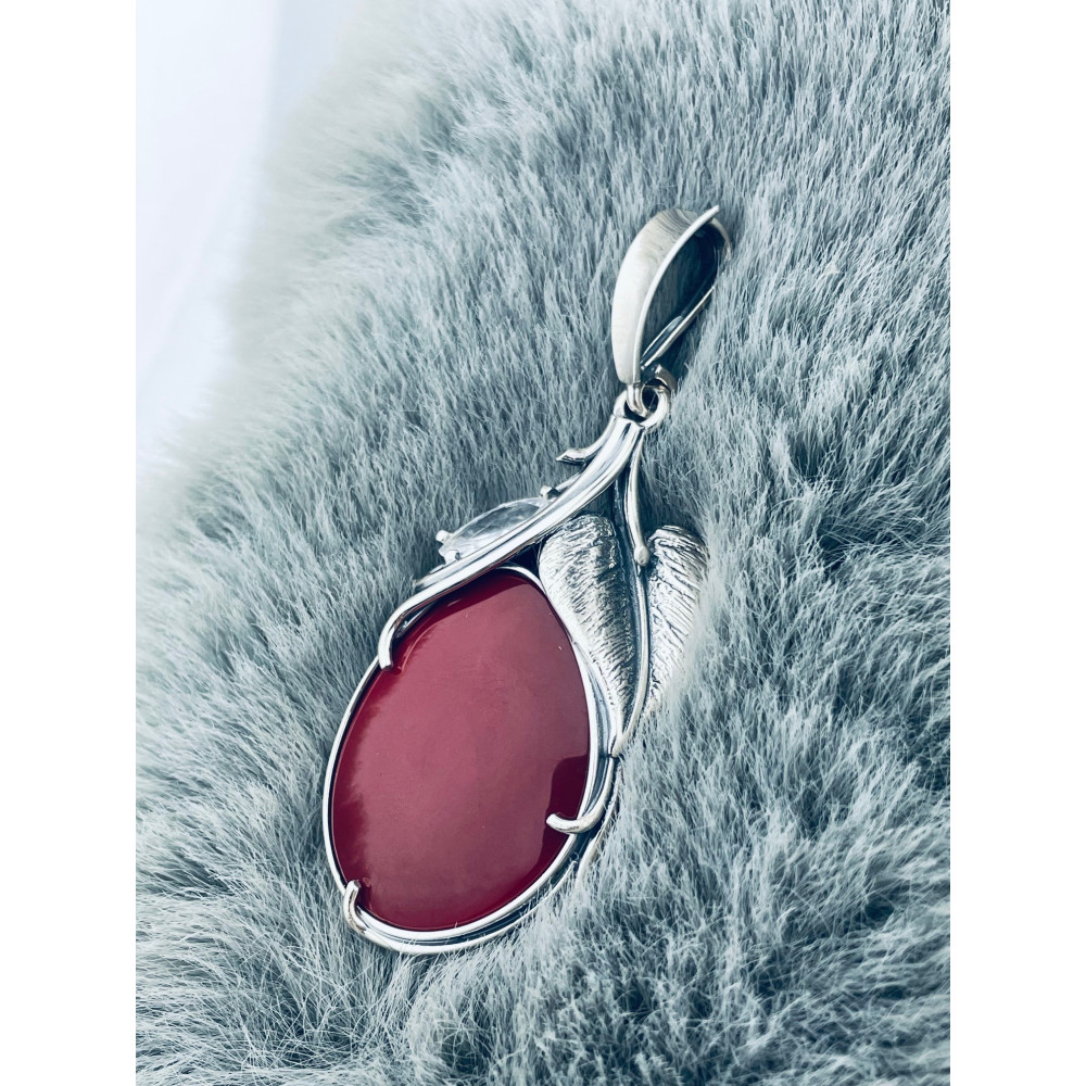 Oval 925 Silber Damen Medaillon Anhänger mit Korallenstein und Zirkonia