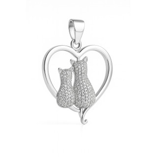 925 Silber Damen Medaillon Anhänger Herz und Katzen mit Zirkonia