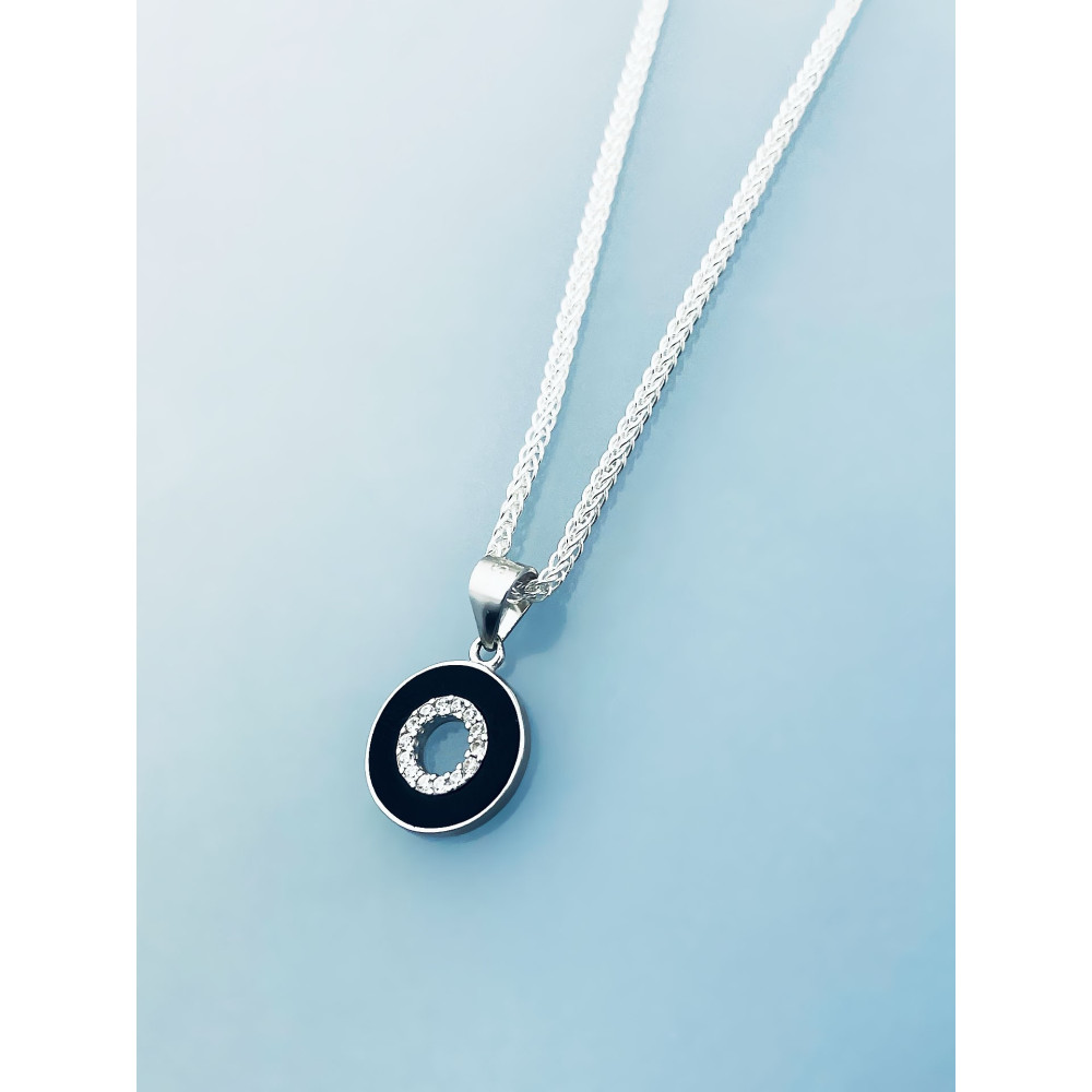 925 Silber Damen Medaillon Anhänger schwarzer Kreis mit Zirkonia