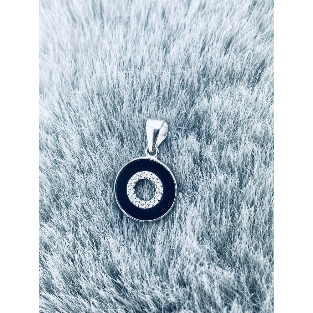 925 Silber Damen Medaillon Anhänger schwarzer Kreis mit Zirkonia