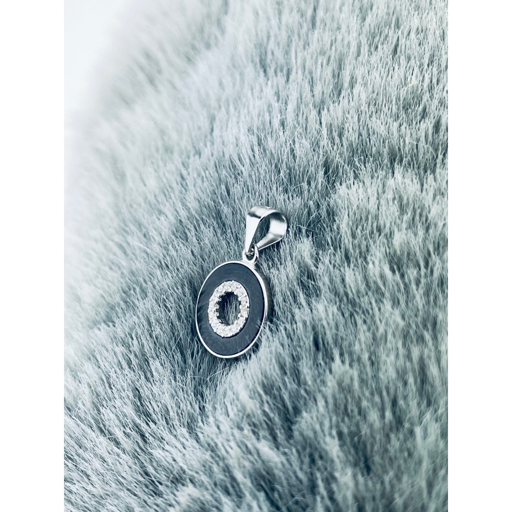 Srebrna zawieszka czarne kółko z cyrkoniami