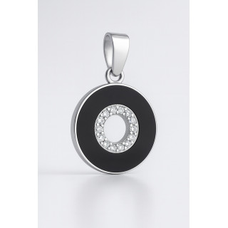 925 Silber Damen Medaillon Anhänger schwarzer Kreis mit Zirkonia