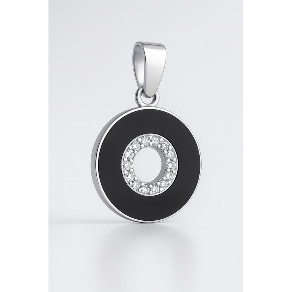 Srebrna zawieszka czarne kółko z cyrkoniami