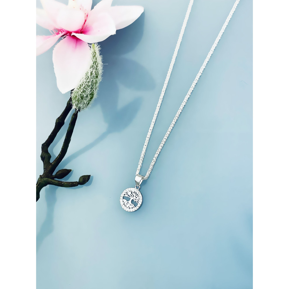 925 Silber Damen Medaillon Anhänger Baum mit Zirkonia