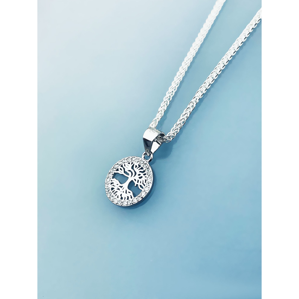 925 Silber Damen Medaillon Anhänger Baum mit Zirkonia