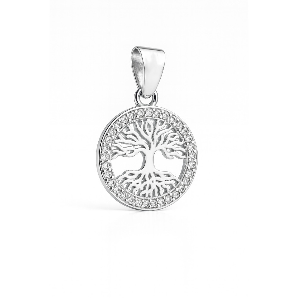 925 Silber Damen Medaillon Anhänger Baum mit Zirkonia