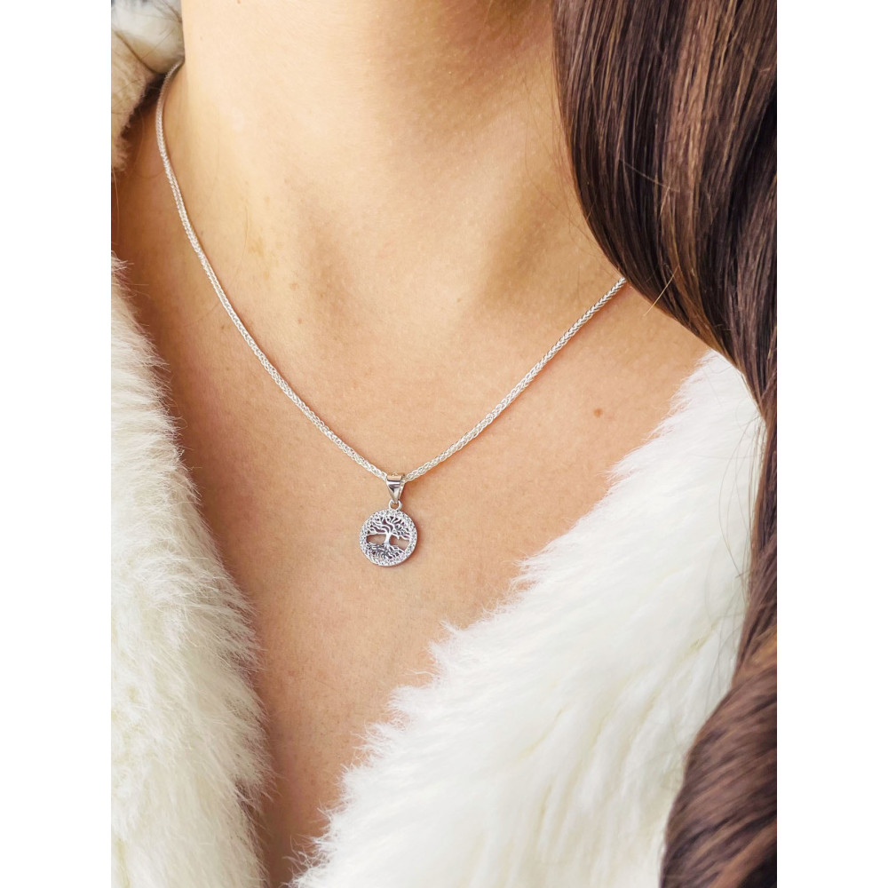 925 Silber Damen Medaillon Anhänger Baum mit Zirkonia