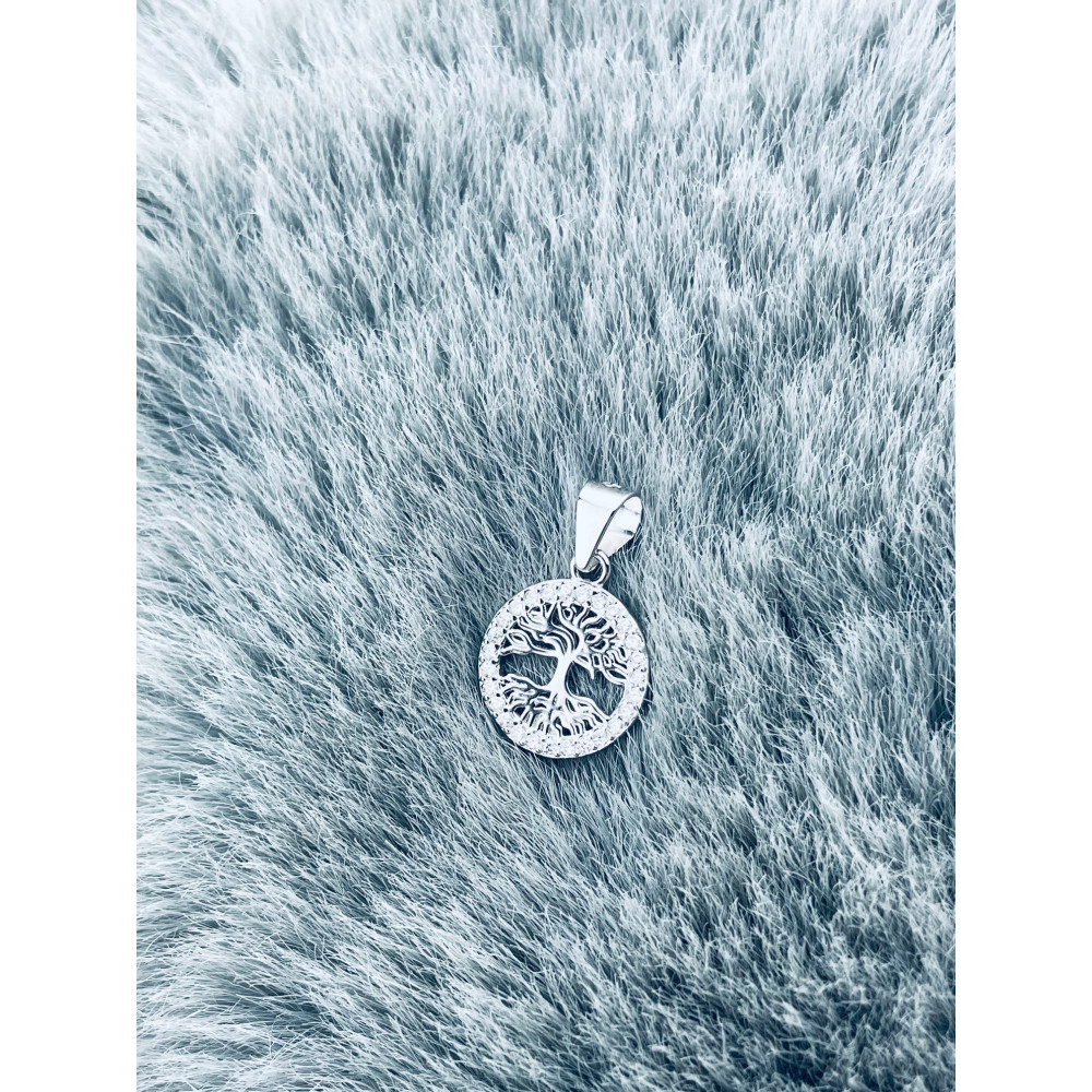 925 Silber Damen Medaillon Anhänger Baum mit Zirkonia