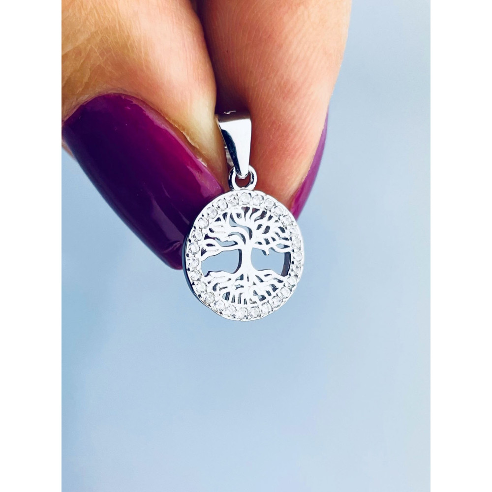 925 Silber Damen Medaillon Anhänger Baum mit Zirkonia