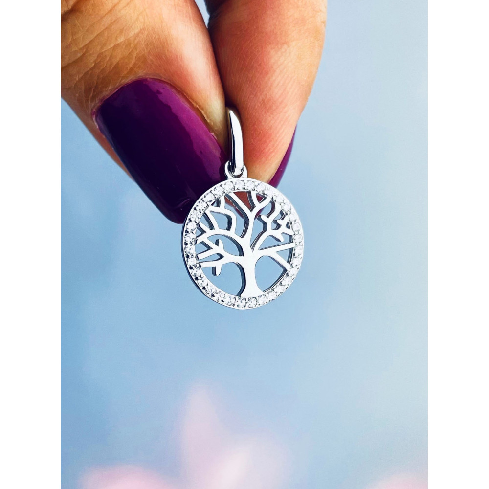925 Silber Damen Medaillon Anhänger Baum mit Zirkonia