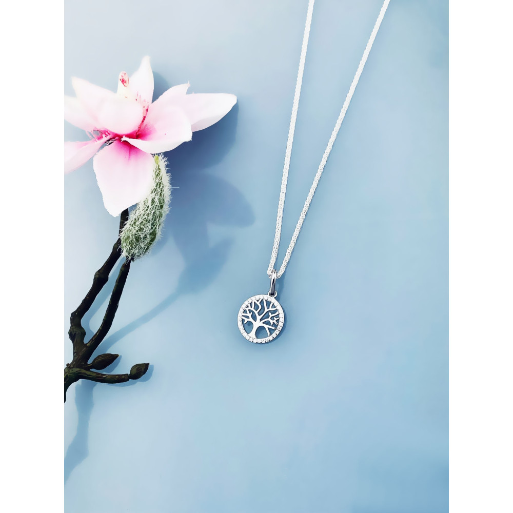 925 Silber Damen Medaillon Anhänger Baum mit Zirkonia
