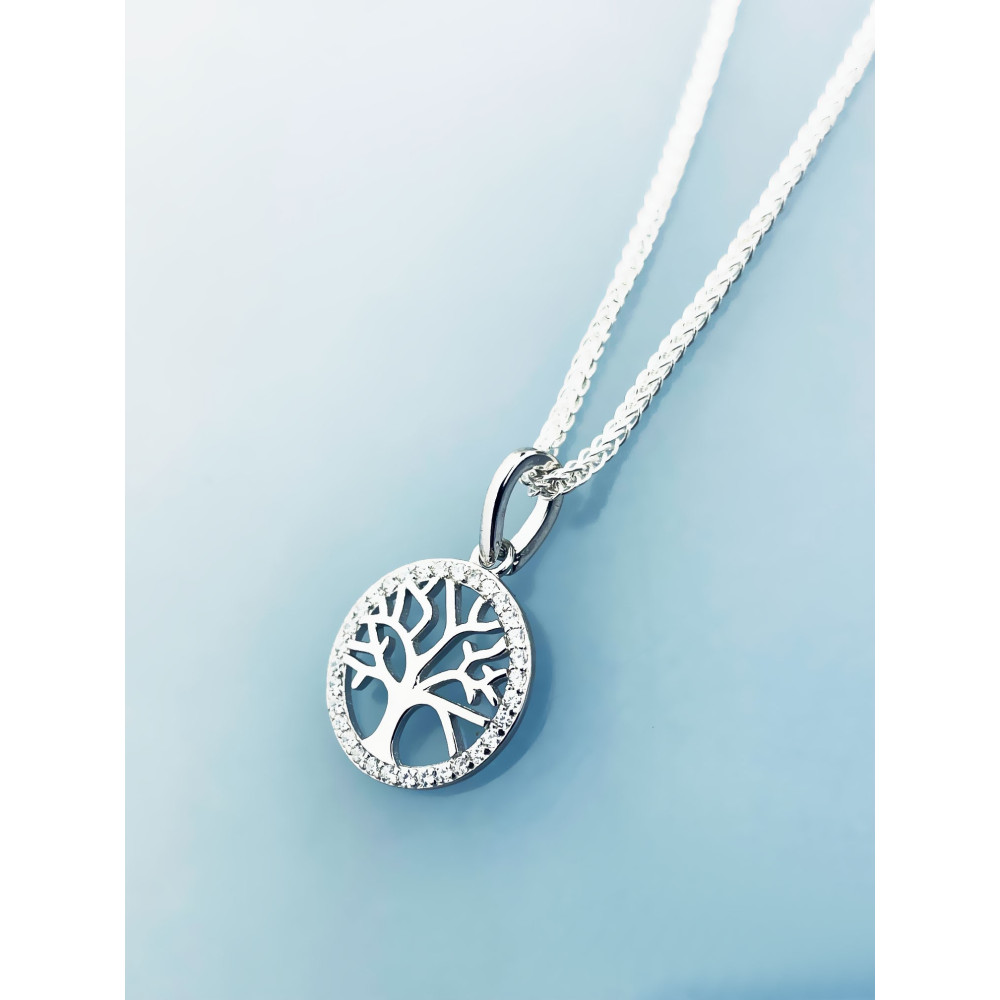 925 Silber Damen Medaillon Anhänger Baum mit Zirkonia