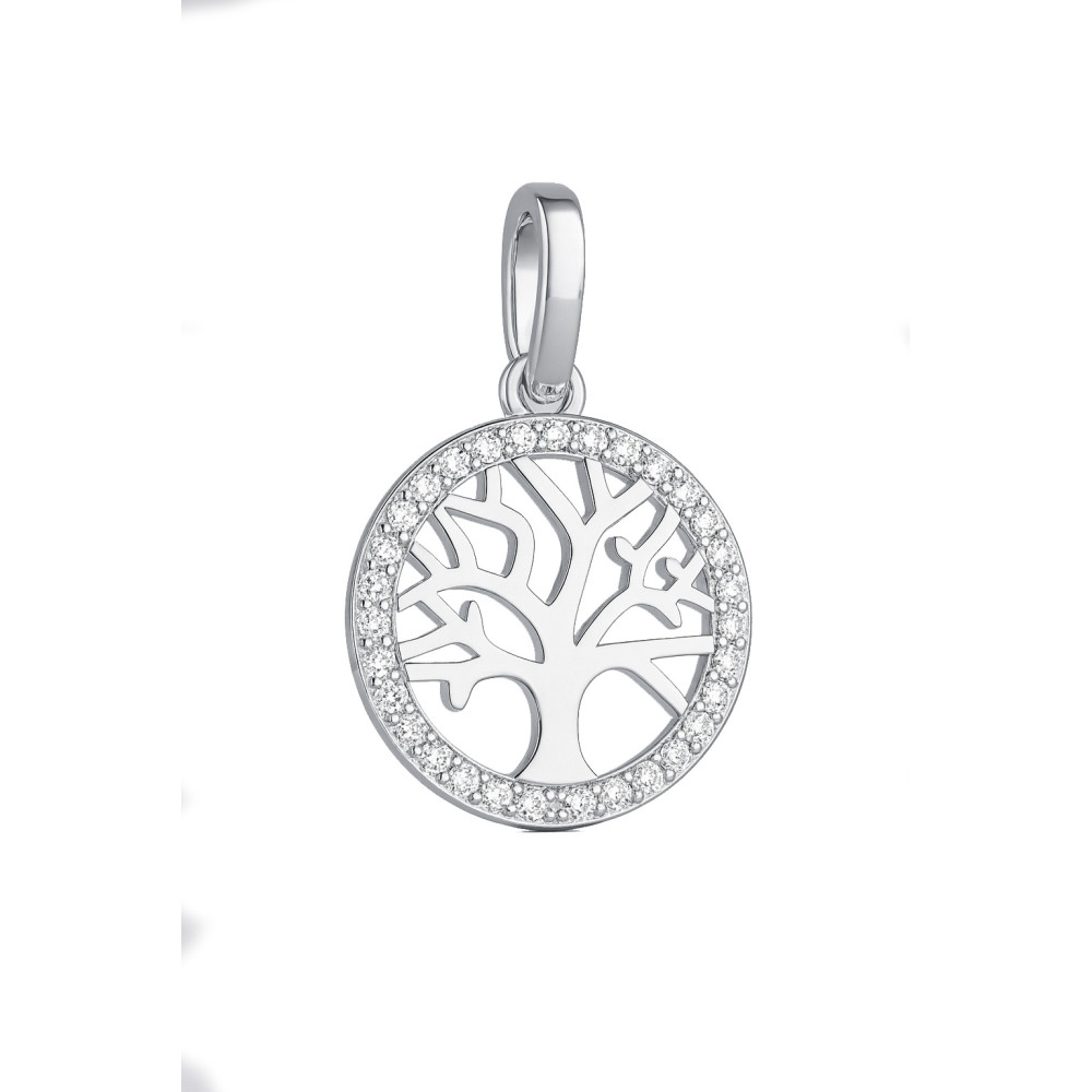 925 Silber Damen Medaillon Anhänger Baum mit Zirkonia