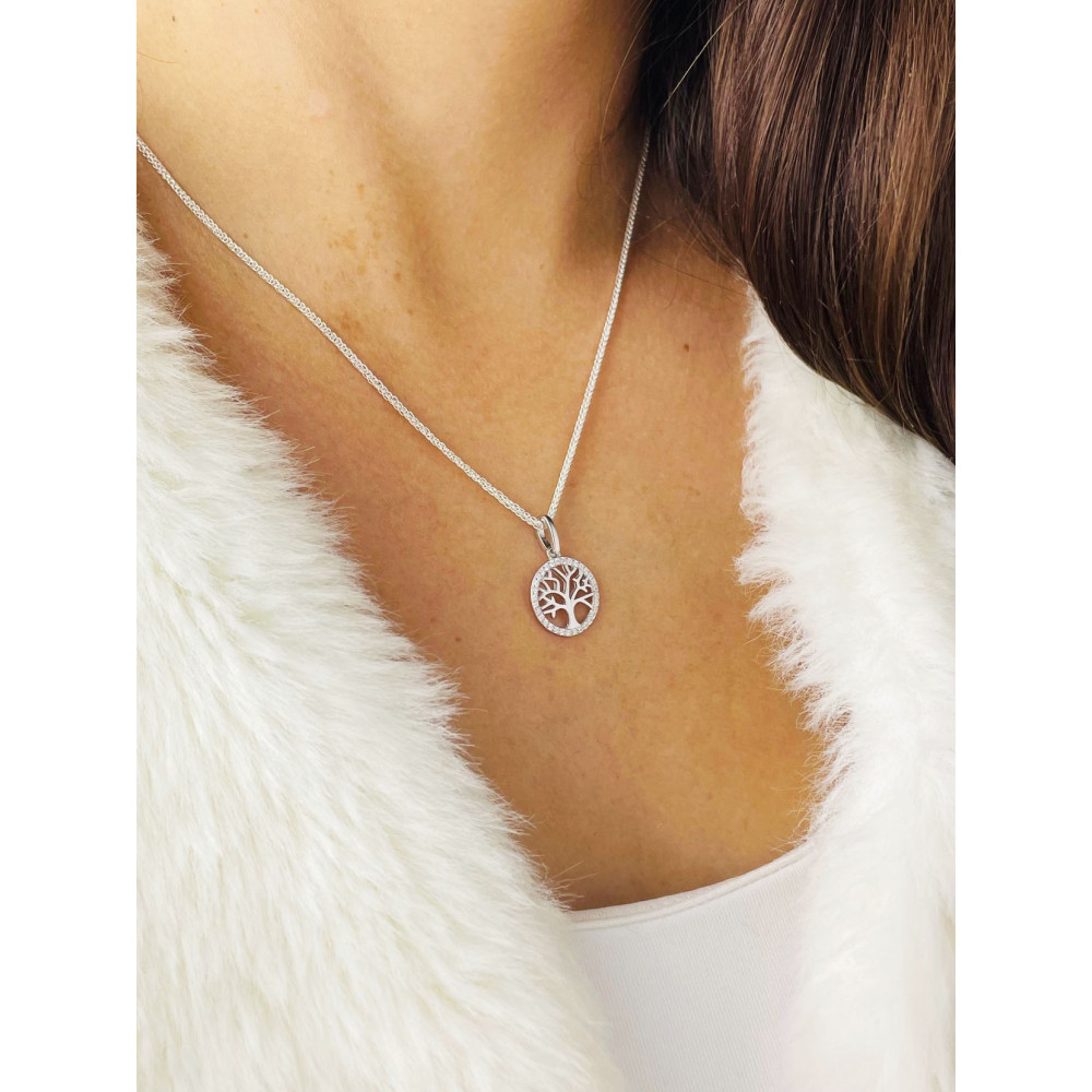 925 Silber Damen Medaillon Anhänger Baum mit Zirkonia