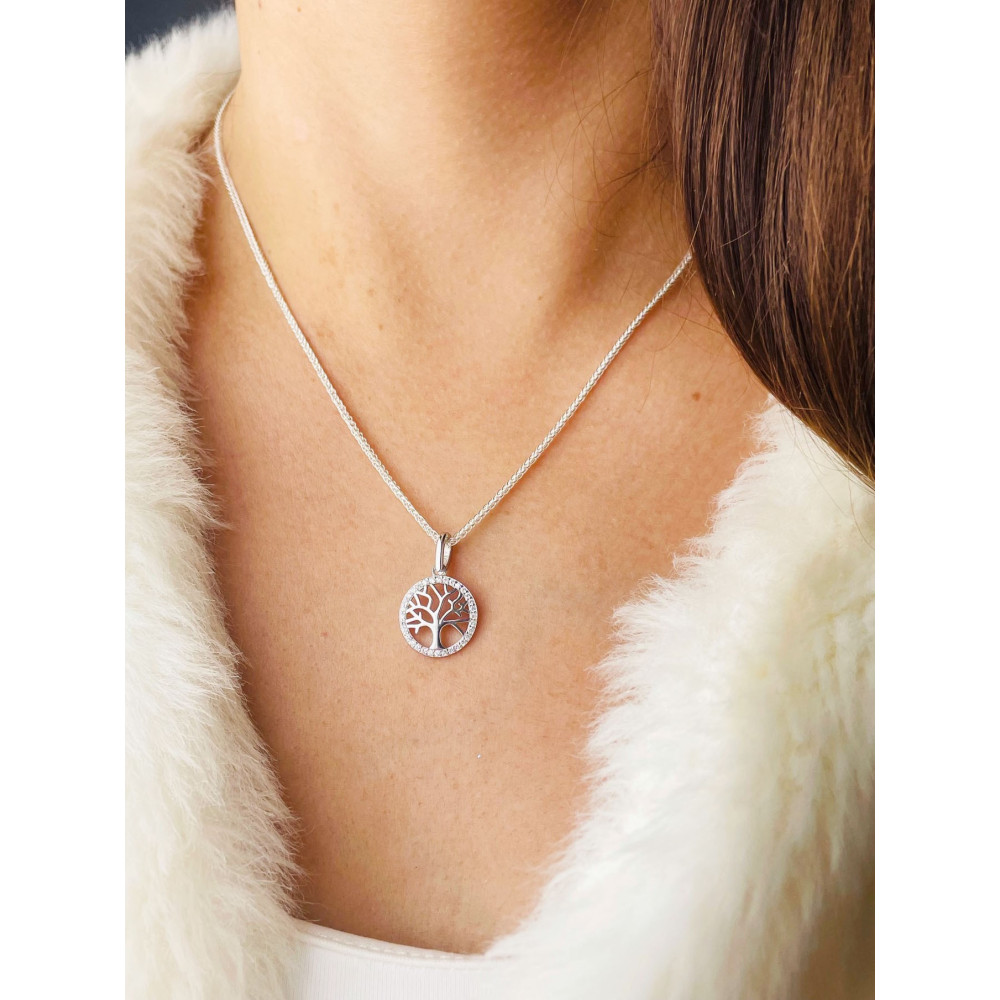 925 Silber Damen Medaillon Anhänger Baum mit Zirkonia