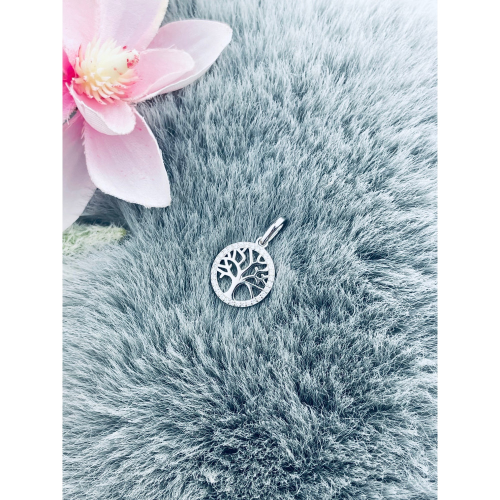 925 Silber Damen Medaillon Anhänger Baum mit Zirkonia