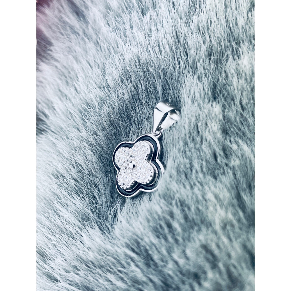 925 Silber Damen Medaillon Anhänger vierblättriges Kleeblatt mit Zirkonia