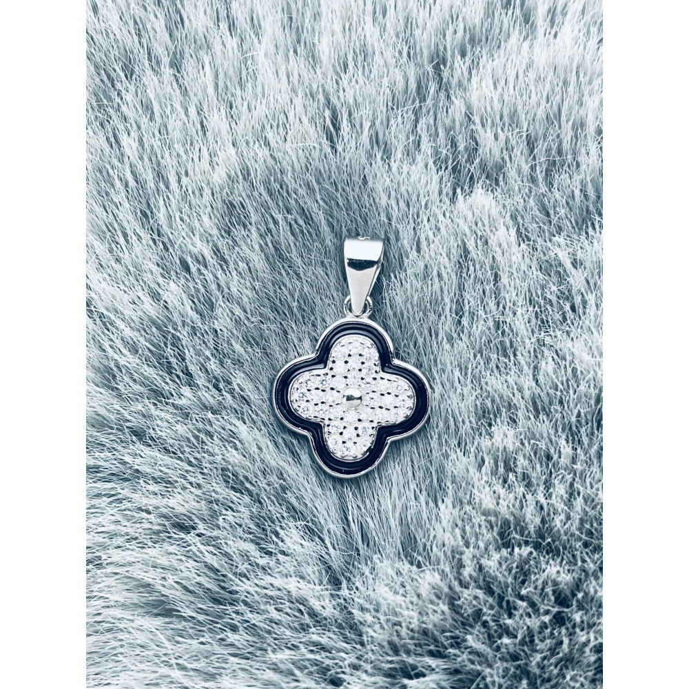 925 Silber Damen Medaillon Anhänger vierblättriges Kleeblatt mit Zirkonia