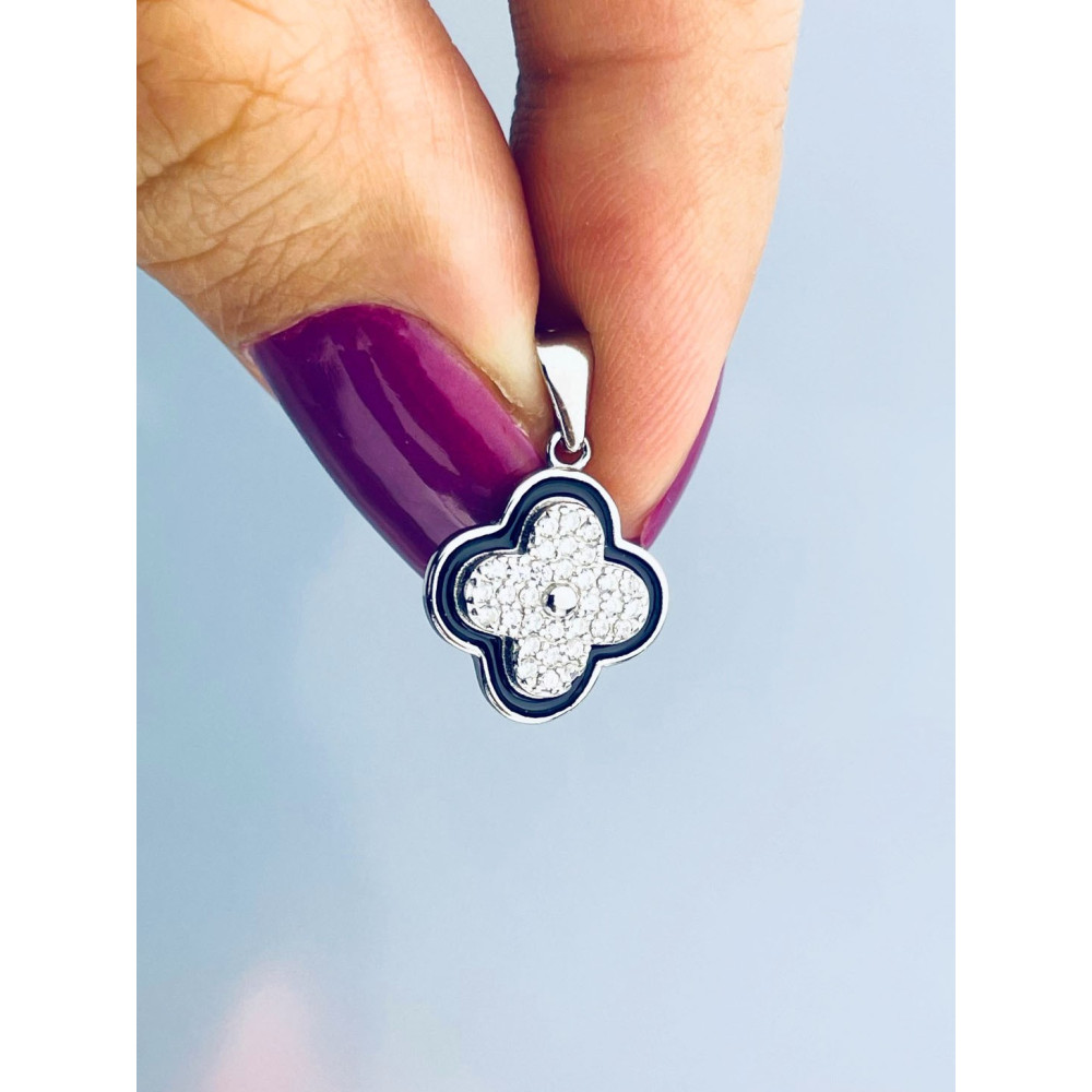 925 Silber Damen Medaillon Anhänger vierblättriges Kleeblatt mit Zirkonia