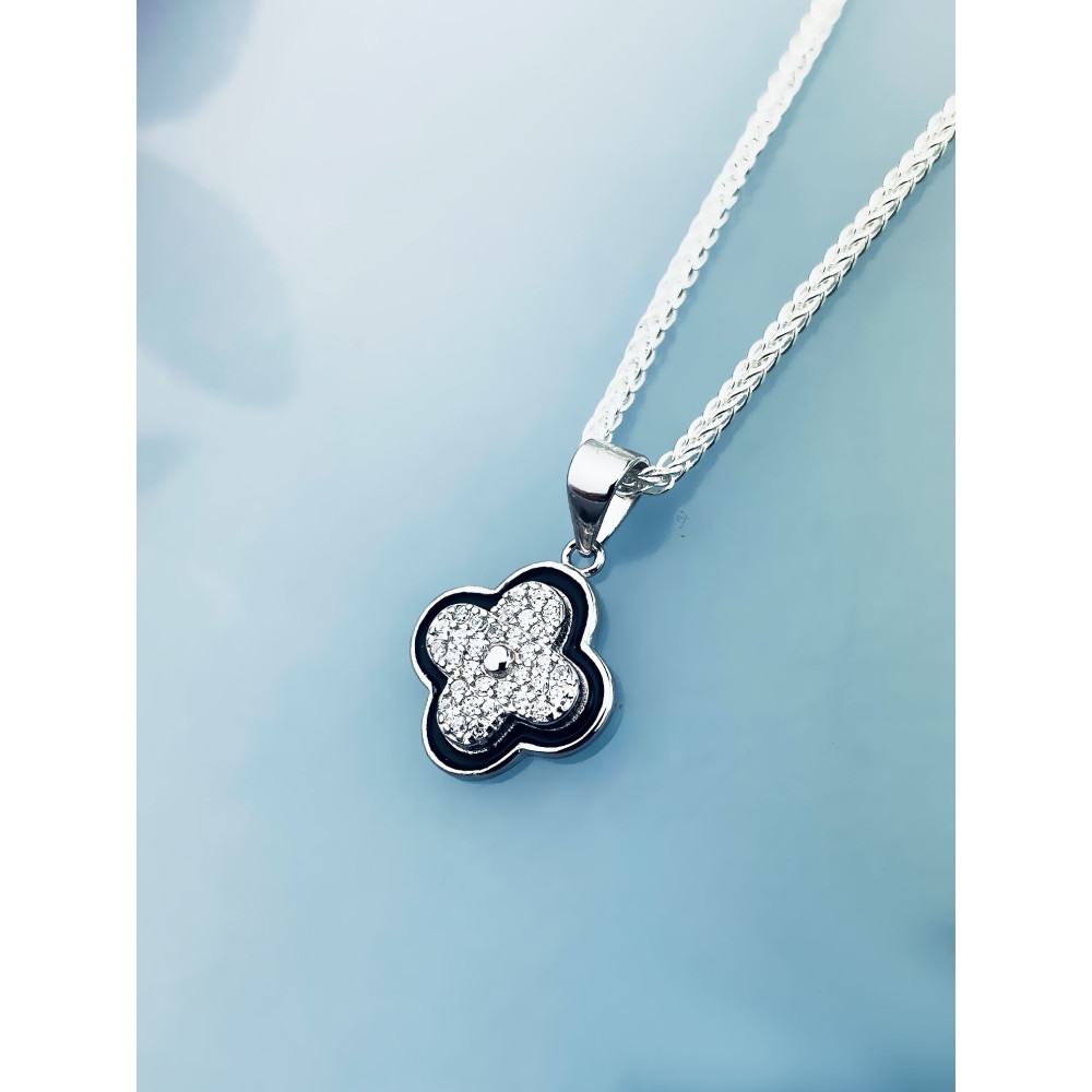 925 Silber Damen Medaillon Anhänger vierblättriges Kleeblatt mit Zirkonia