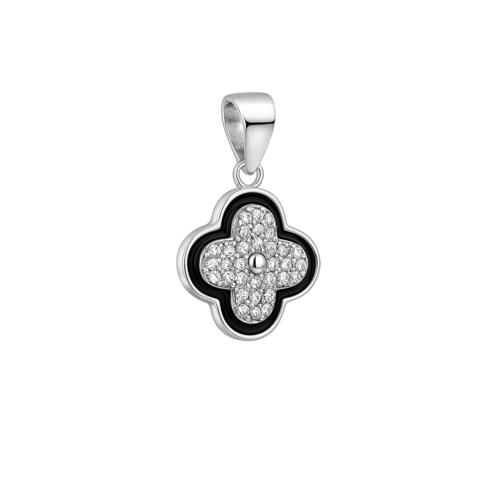 925 Silber Damen Medaillon Anhänger vierblättriges Kleeblatt mit Zirkonia