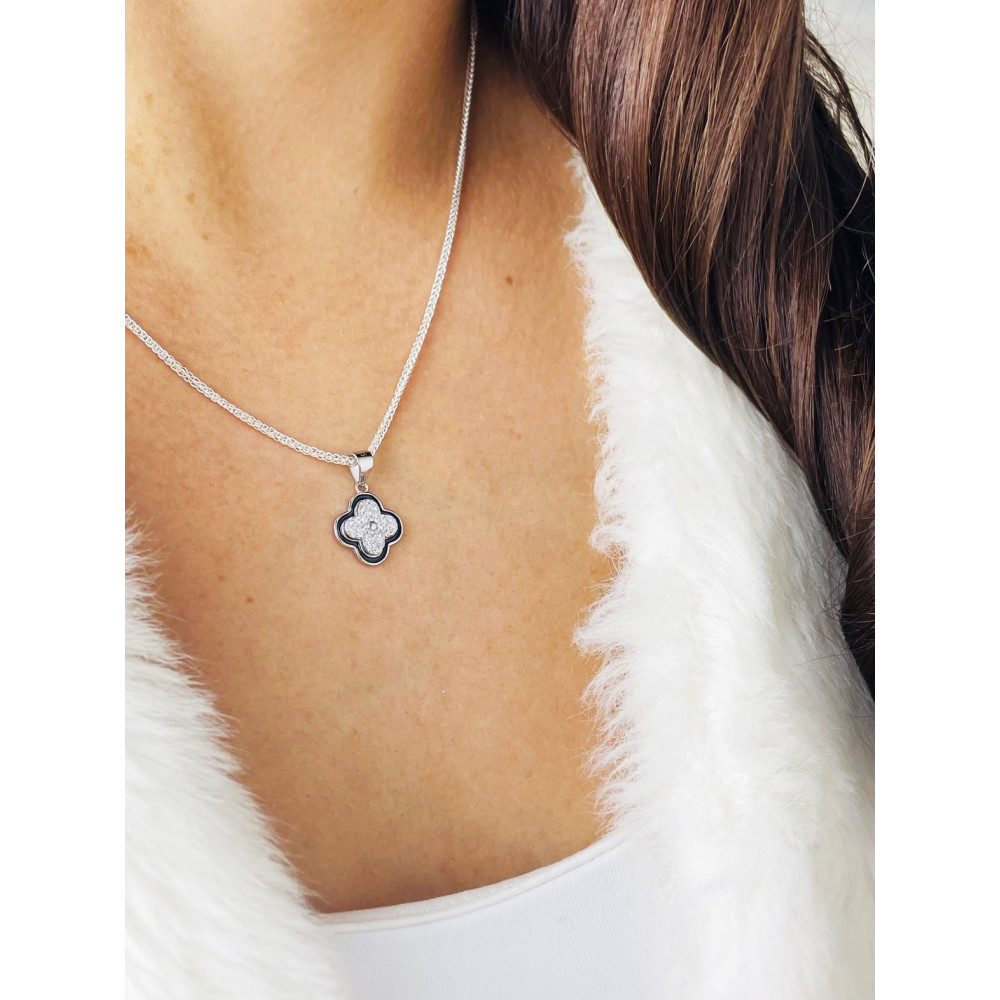 925 Silber Damen Medaillon Anhänger vierblättriges Kleeblatt mit Zirkonia