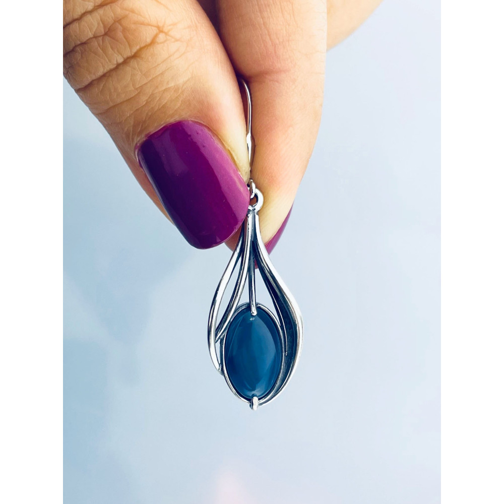 Oval 925 Silber Ohrringe mit Agat
